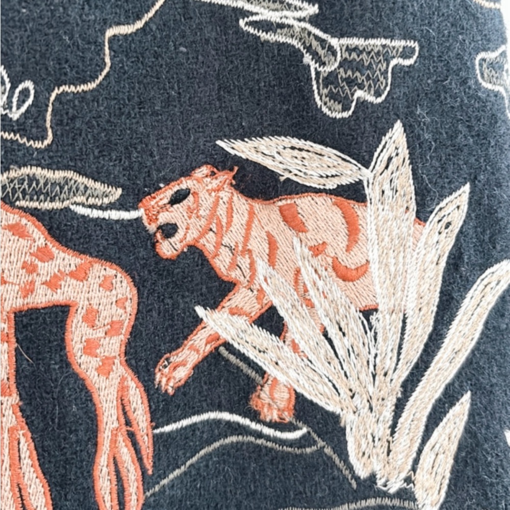 Ali Miles Embroidered Jacket Wool Animals Giraffes Artsy Art Teacher Unique - Picture 13 of 16